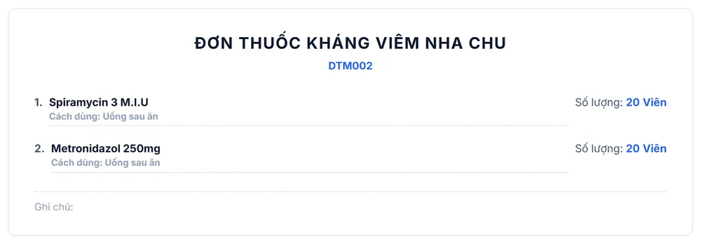 Đơn thuốc mẫu kháng viêm nha chu dùng lại khi kê đơn